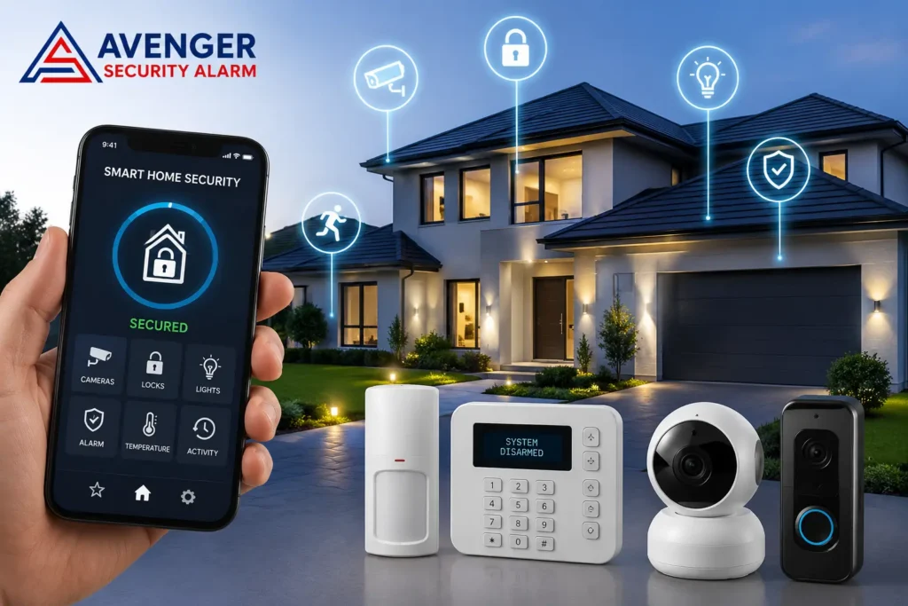 Smart Home Security Houston with smart alarm system, security cameras, video doorbell, mobile app control, and 24/7 professional monitoring.