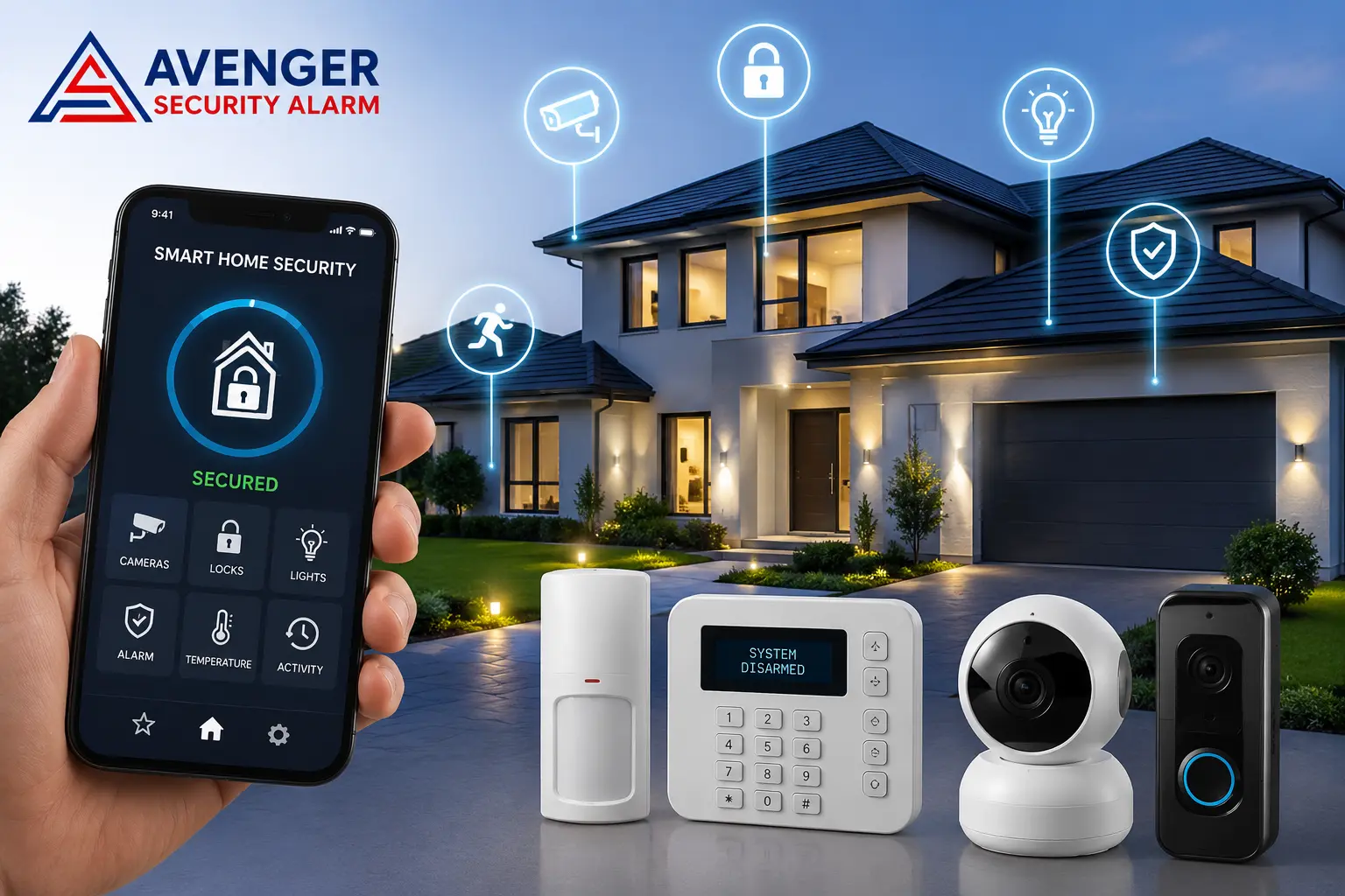 Smart Home Security Houston with smart alarm system, security cameras, video doorbell, mobile app control, and 24/7 professional monitoring.