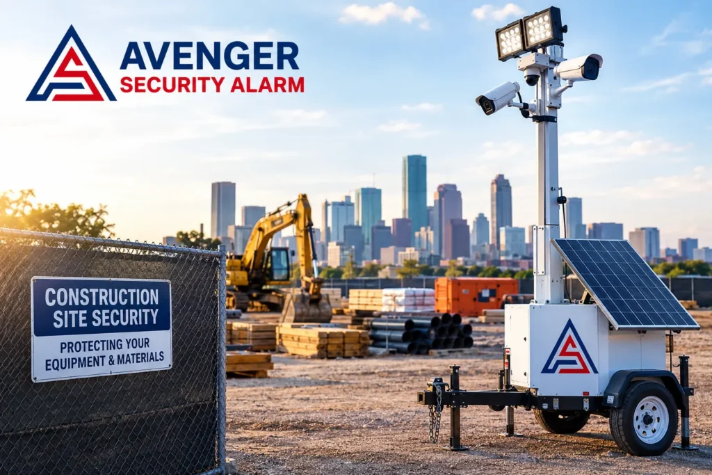 Construction site security in Houston with mobile surveillance trailer
