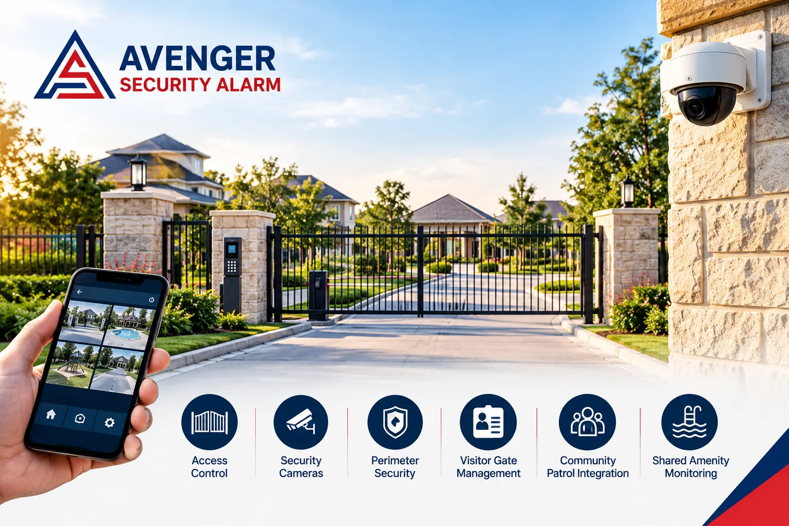Gated community security systems with access control and security cameras